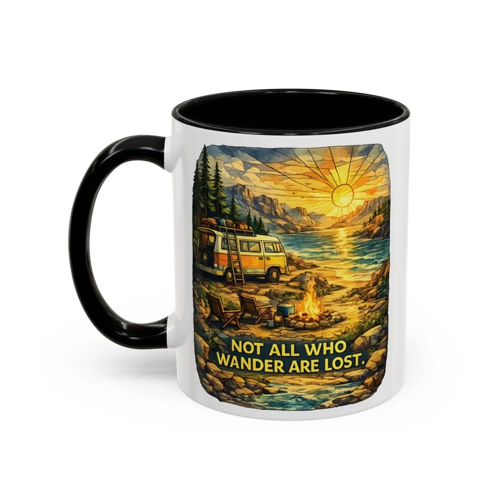 Accent Coffee Mug (11, 15oz) — "Not All Who Wander Are Lost" Design Cubic-Line