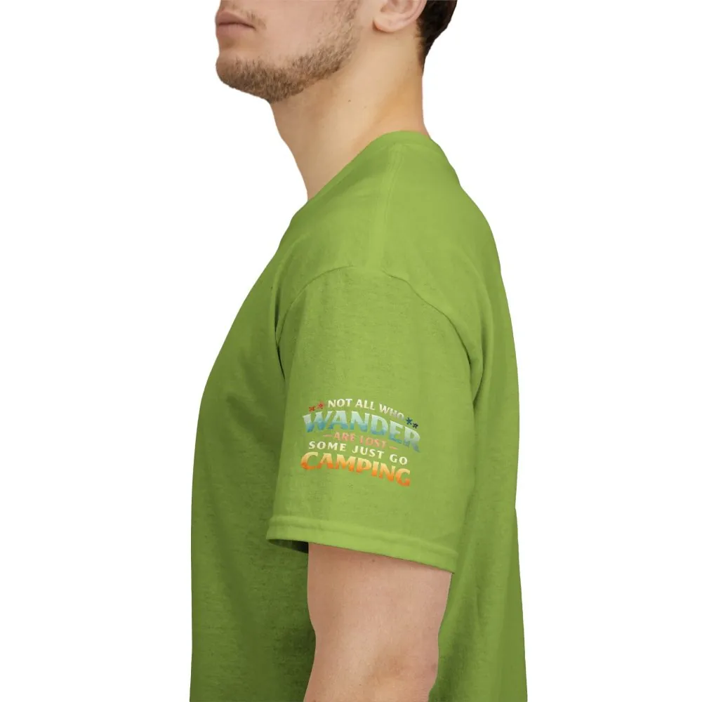 Unisex Heavy Cotton Tee — "Not All Who Wander Are Lost" Design Scenic-Line