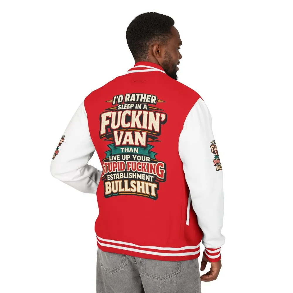14523740513349737240_2048.jpeg Unisex Heavyweight Letterman Jacket — "I´d Rather Sleep in A Fucking Van" Design F**K-Line