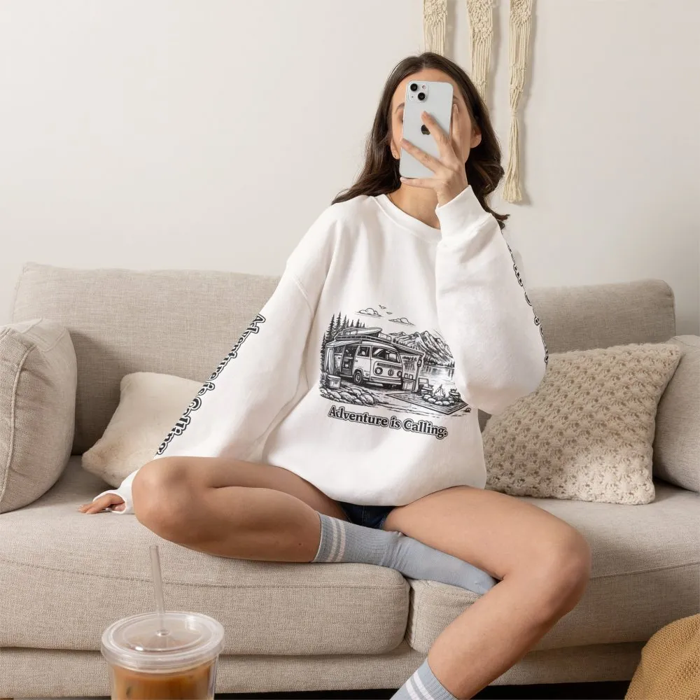 14527649847444498898_2048.jpeg Unisex Heavy Blend™ Crewneck Sweatshirt — "Adventure Is Calling" Design Minimal-Line