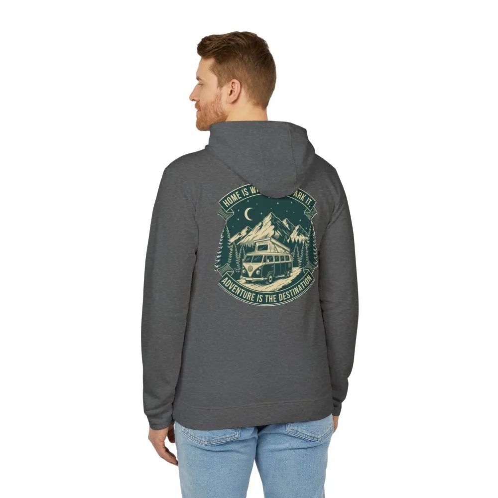 Hoodie(Adidas) — "Home Is Where You Park It-Adventure is the destination" Outdoor Travel Pullover (Only Back Printed)