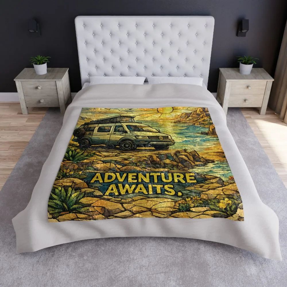 14530290582867435284_2048.jpeg Crushed Velvet Blanket —"Adventure Awaits" Design Cubic-Line (Campervan)