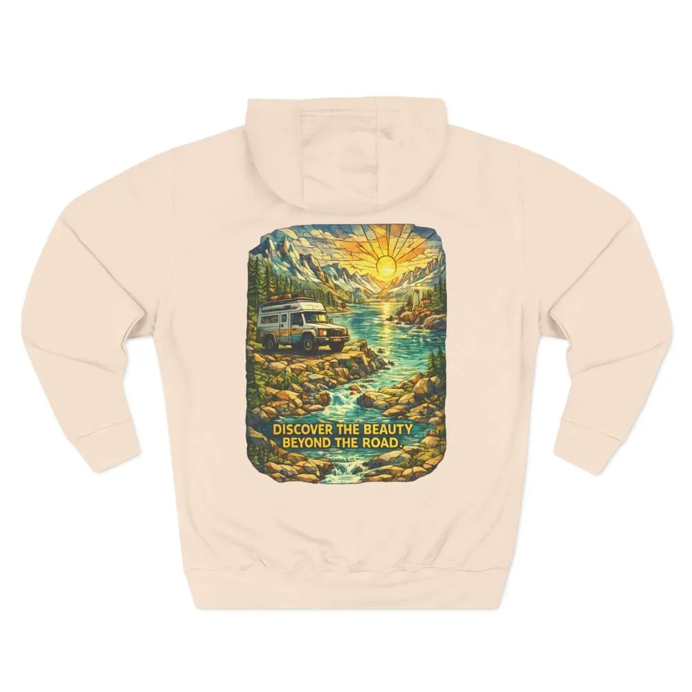 14553156776852445331_2048.jpeg Three-Panel Fleece Hoodie - "Discover The Bieuty Beyond The Road" Design Cubic-Line