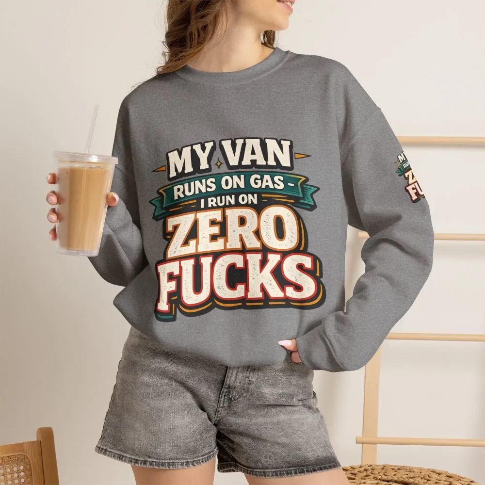 Unisex Heavy Blend™ Crewneck Sweatshirt — "My Van Runs On Gas" Design F**K-Line