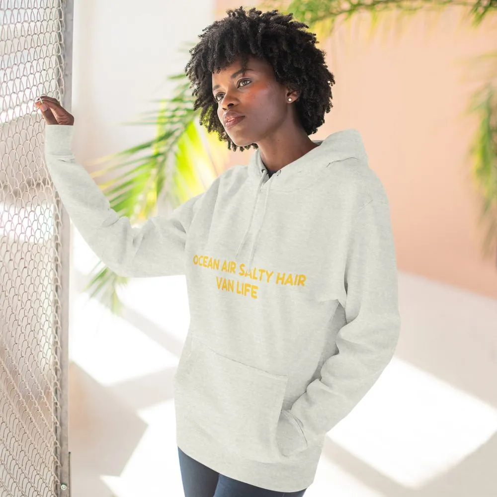 Three-Panel Fleece Hoodie - "Ocean Air Salty Hair Van Life" Design Sitcom-Line