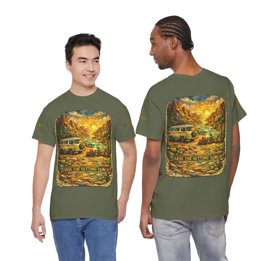 14559316995366103181_2048.jpeg Unisex Heavy Cotton Tee — "Chase The Settings Sun" Design Cubic-Line