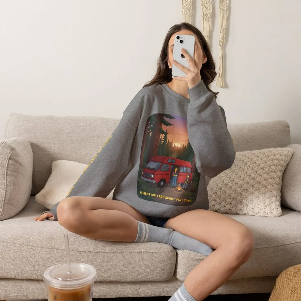 Unisex Heavy Blend™ Crewneck Sweatshirt — "Forest Air Free Spirit Full Tank" Design Sitcom-Line