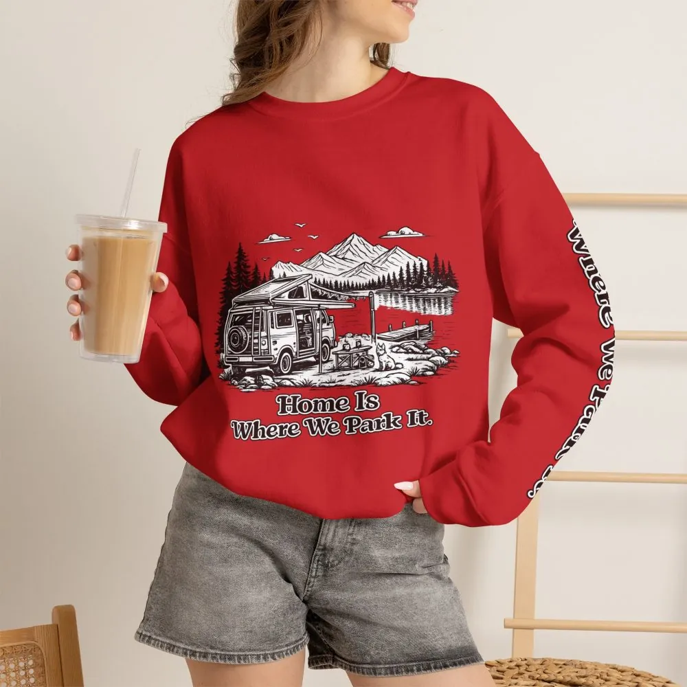 14570063912785153365_2048.jpeg Unisex Heavy Blend™ Crewneck Sweatshirt — "Home Is Where You Park It" Design Minimal-Line
