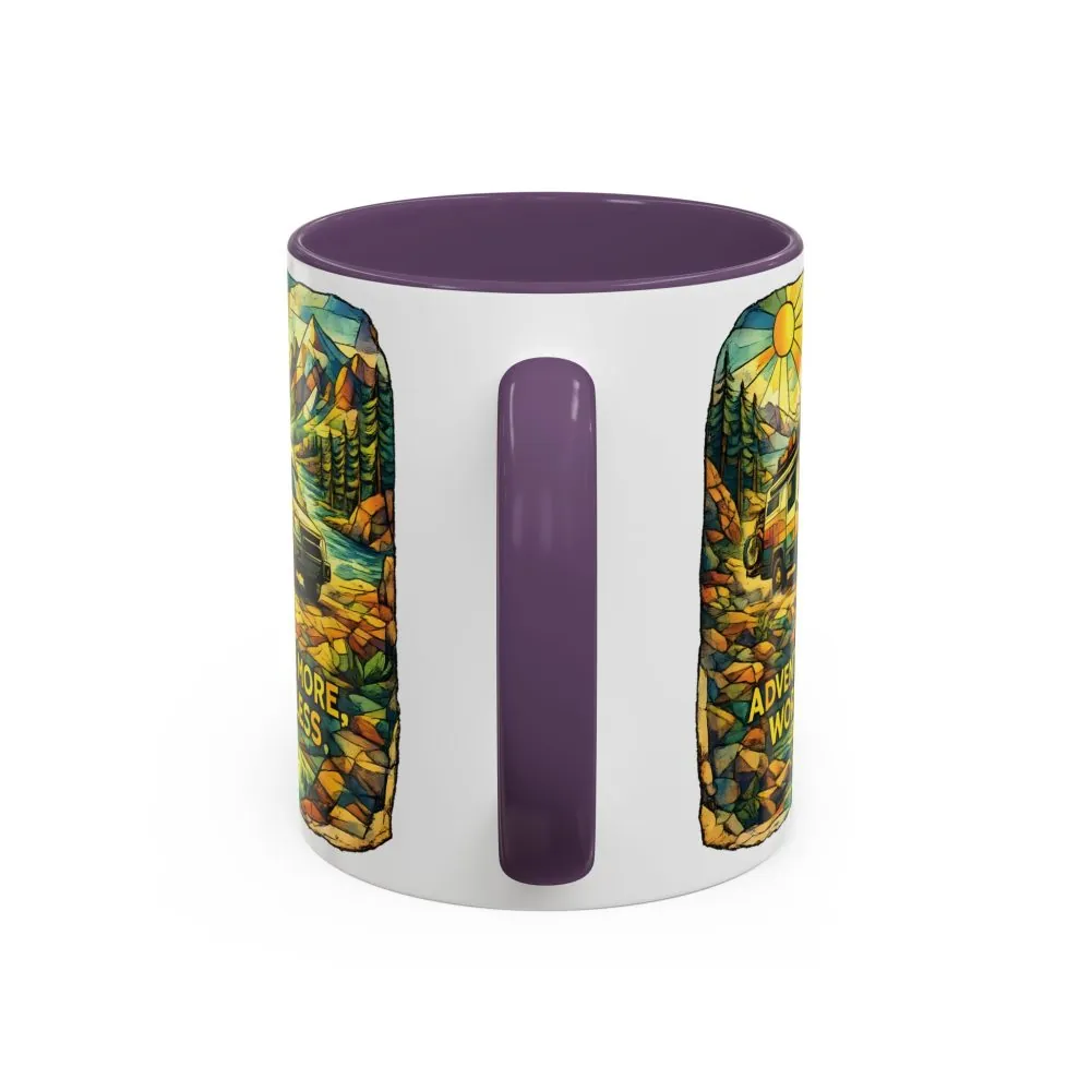 Accent Coffee Mug (11, 15oz) — "Adventure More Worry Less" Design Cubic-Line