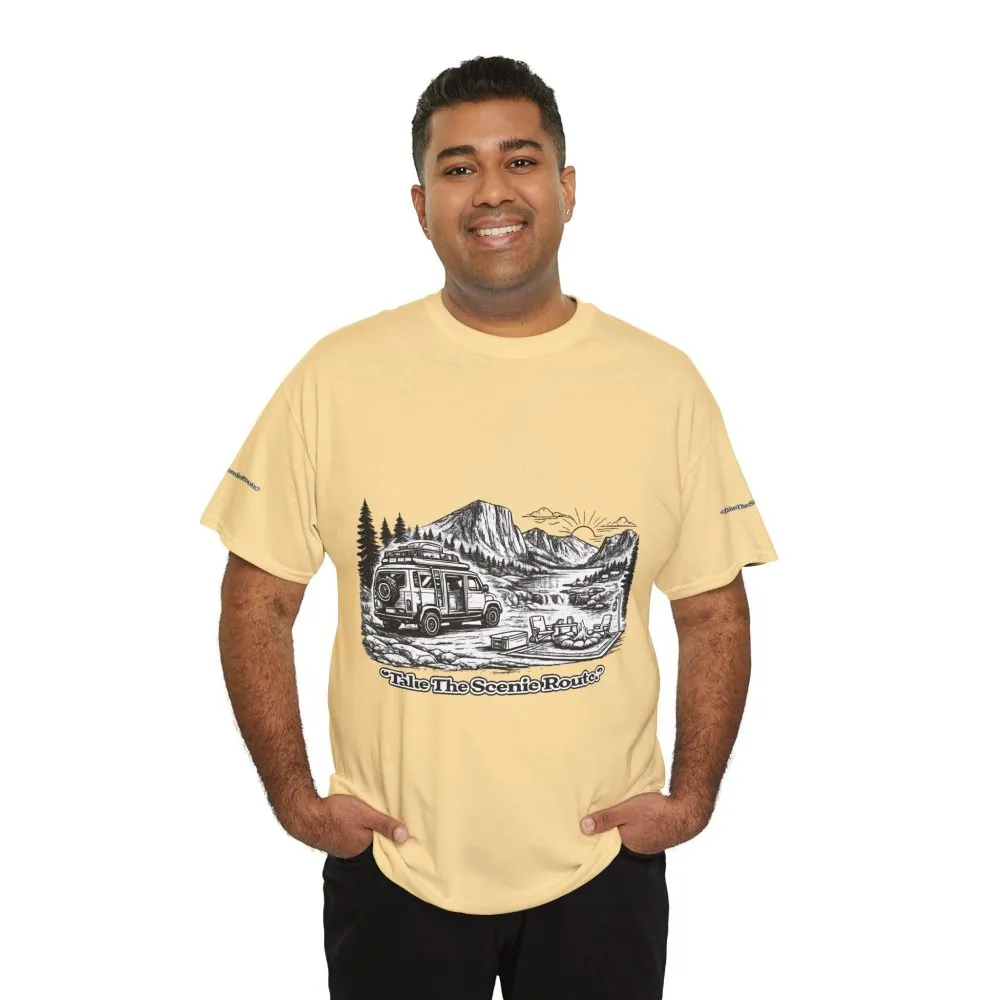14592356698854907143_2048.jpeg Unisex Heavy Cotton Tee — "Take The Scenic Route" Design Minimal-Line