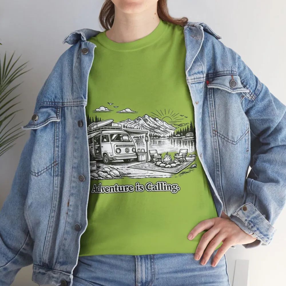 14607651132741780431_2048.jpeg Unisex Heavy Cotton Tee — "Adventure Is Calling" Design Minimal-Line