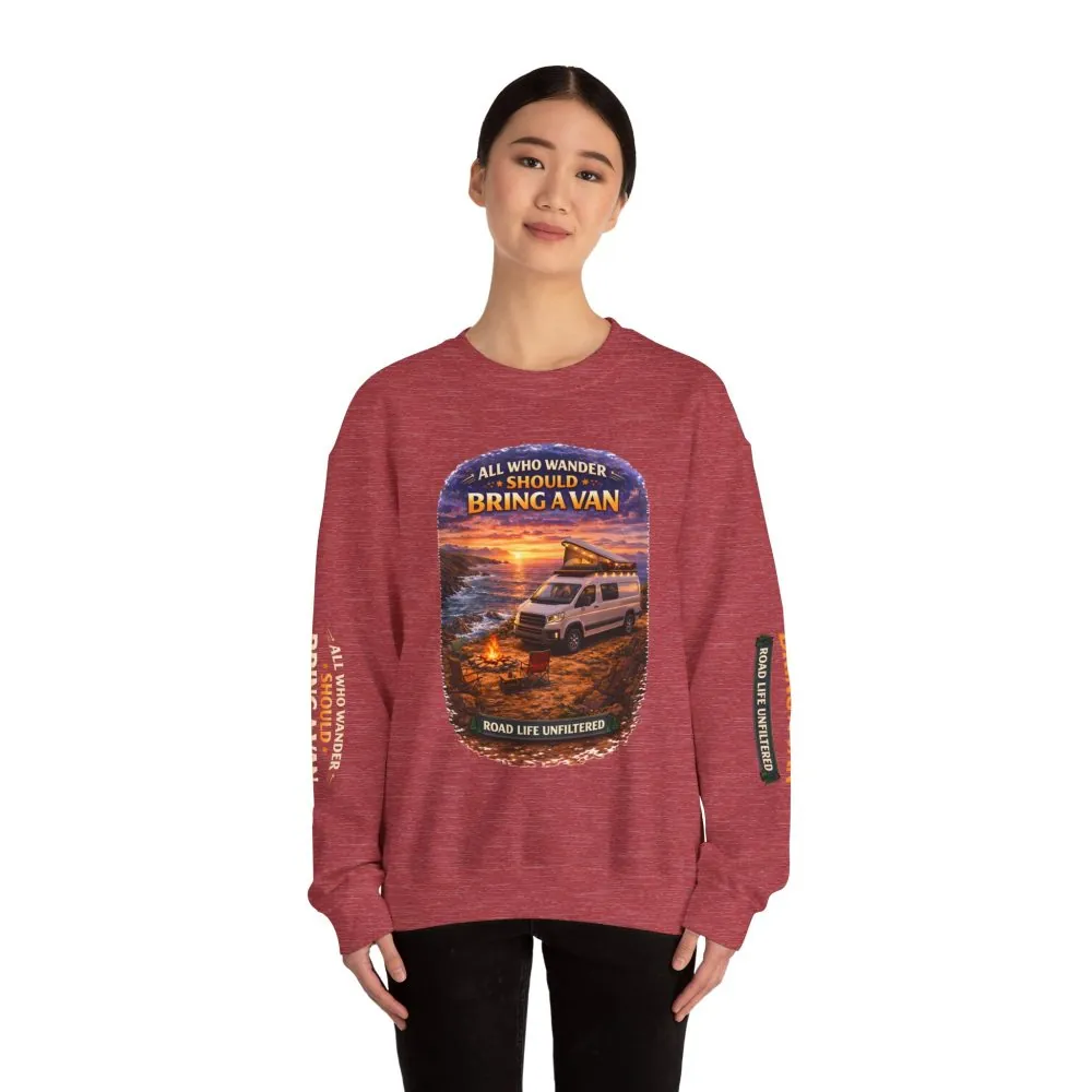 14622404809882554521_2048.jpeg Unisex Heavy Blend™ Crewneck Sweatshirt — "All Who wander Should Bring A Van" Design Scenic-Line
