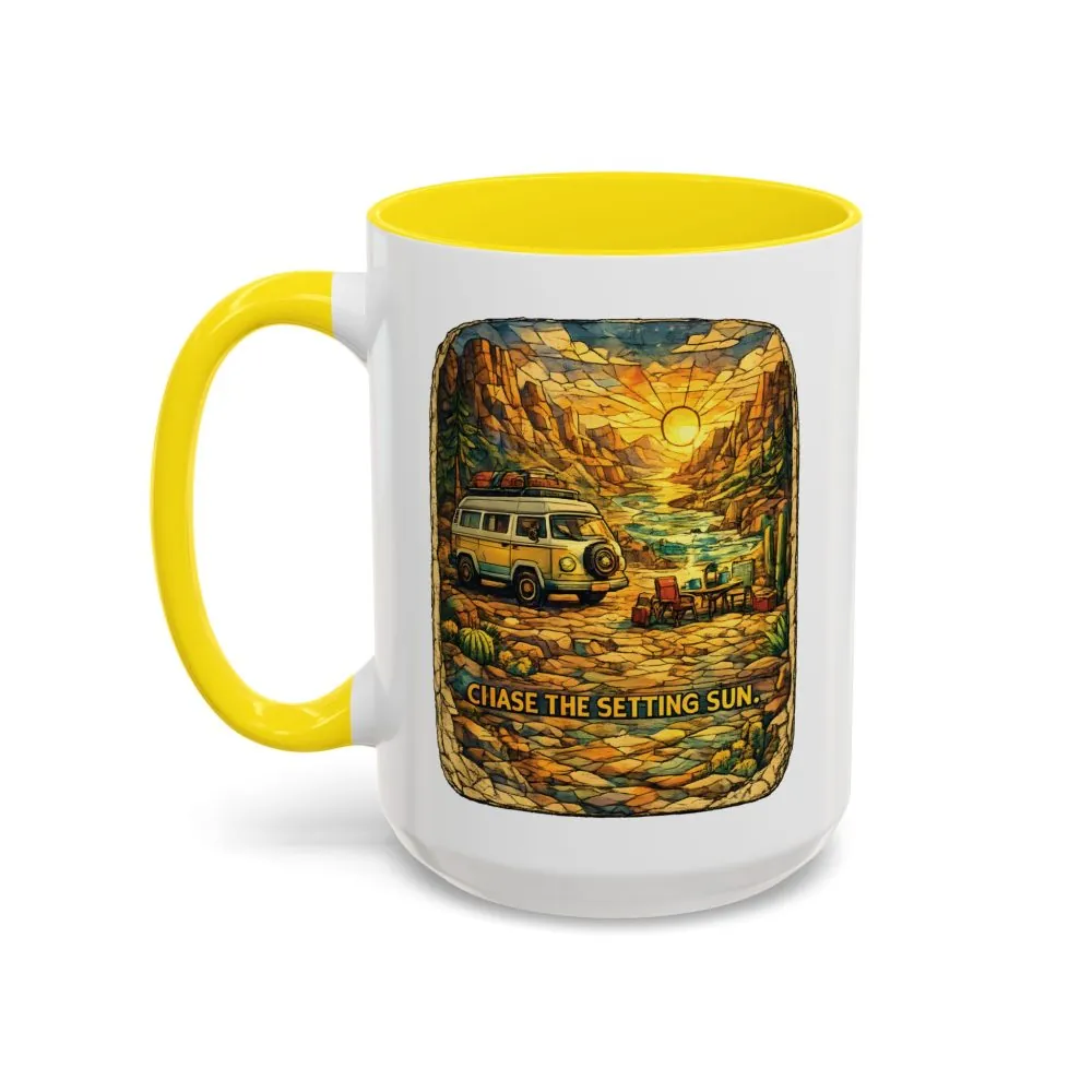 Accent Coffee Mug (11, 15oz) — "Chase The Settings Sun" Design Cubic-Line