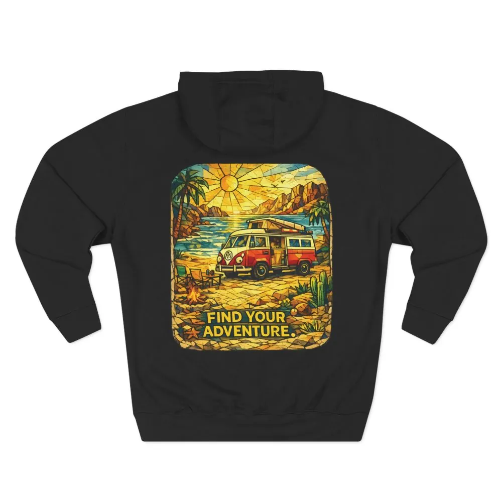 Three-Panel Fleece Hoodie - ""Find Your Adventure"" Design Cubic-Line