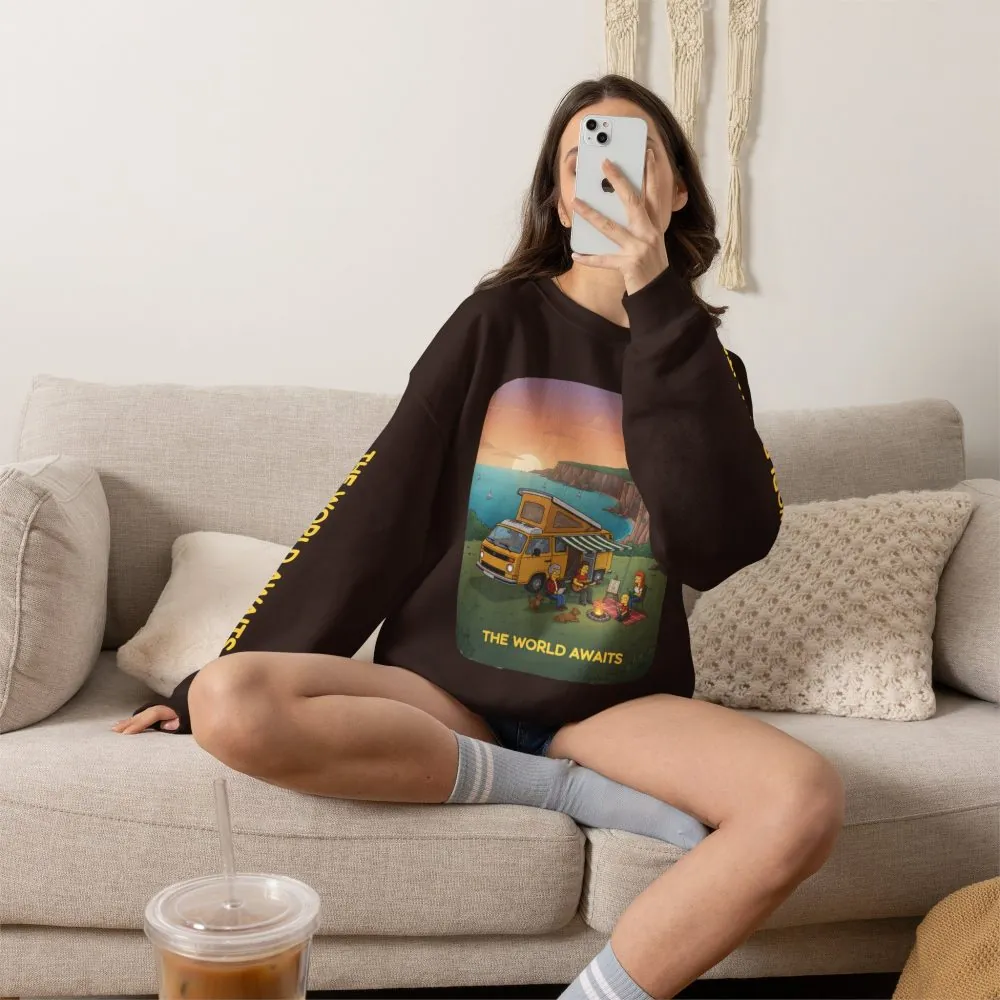 14642530034301999639_2048.jpeg Unisex Heavy Blend™ Crewneck Sweatshirt — "The World Awaits" Design Sitcom-Line