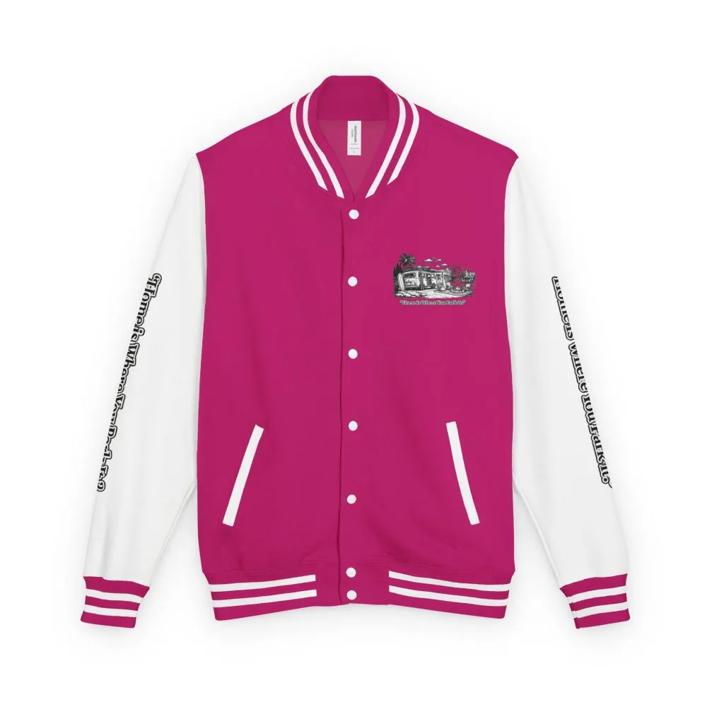 14657879850277352756_2048.jpeg Unisex Heavyweight Letterman Jacket — "Home Is Where You Park It" Travel Varsity Coat