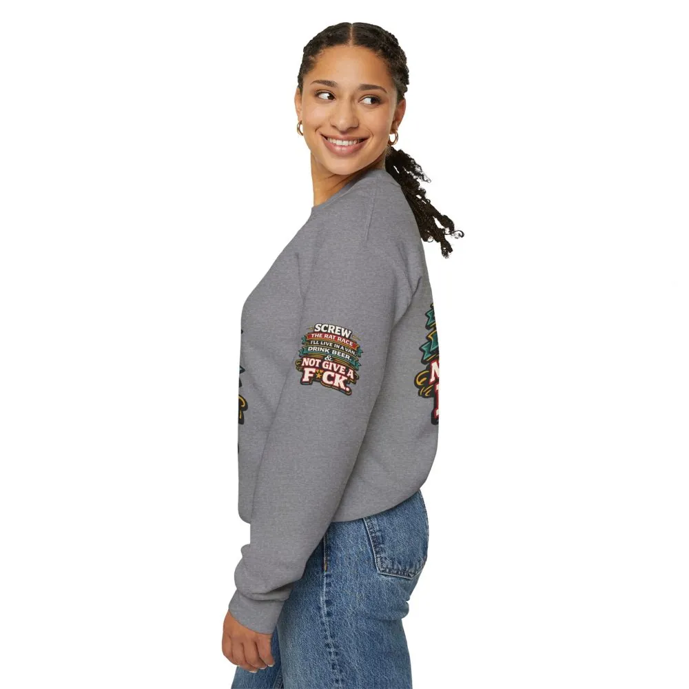 Unisex Heavy Blend™ Crewneck Sweatshirt — "Screw The Rat Race" Design F**K-Line