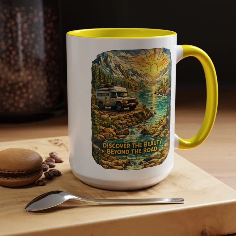 14664851452698411318_2048.jpeg Accent Coffee Mug (11, 15oz) — "Discover The Bieuty Beyond The Road" Design Cubic-Line