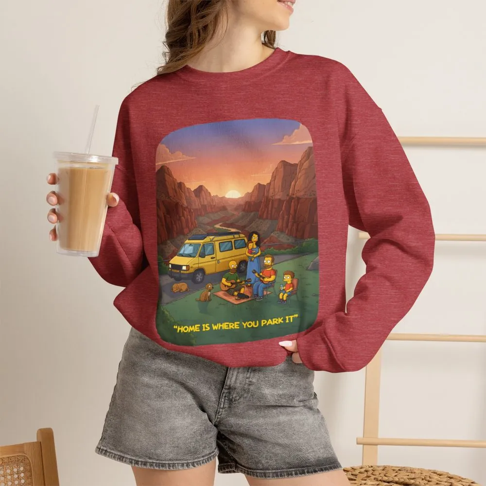 14675395926959136136_2048.jpeg Unisex Heavy Blend™ Crewneck Sweatshirt — "Home Is Where You Park It" Design Sitcom-Line