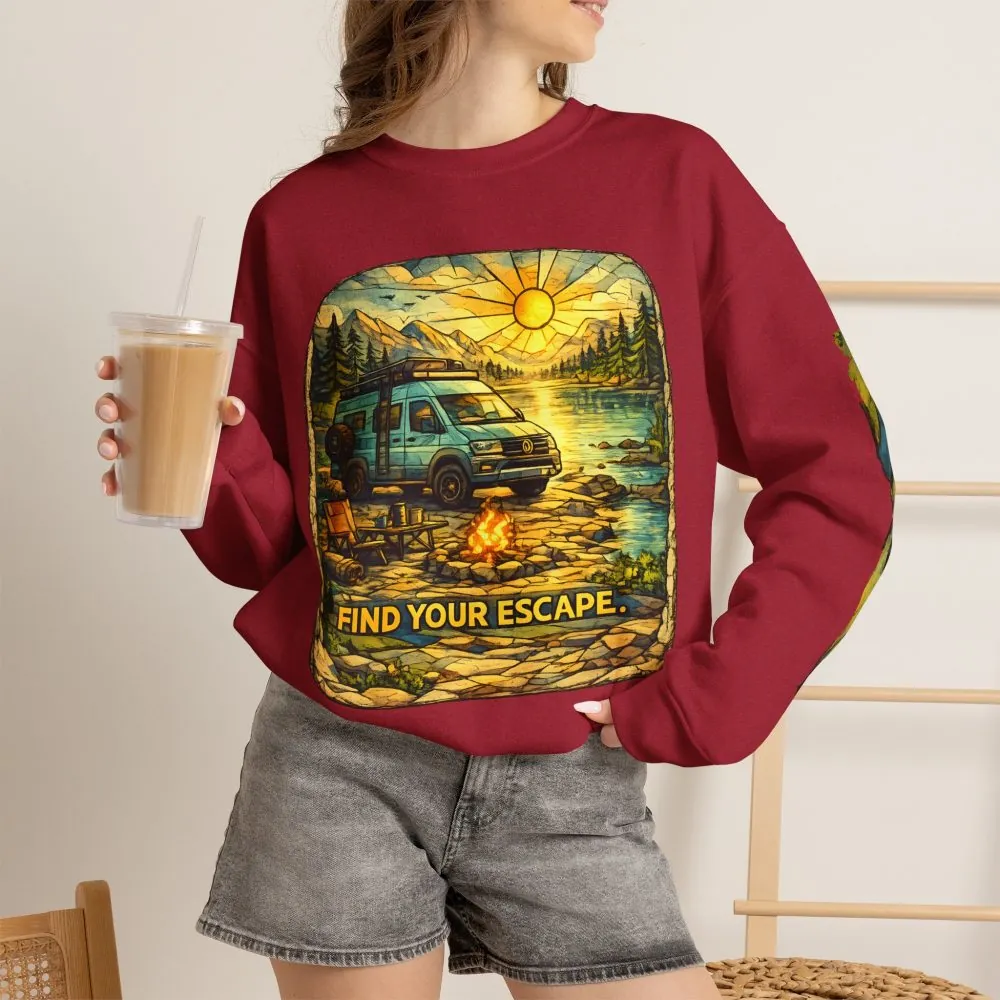 14684605820963280409_2048.jpeg Unisex Heavy Blend™ Crewneck Sweatshirt — "Find Your Escape" Design Cubic-Line
