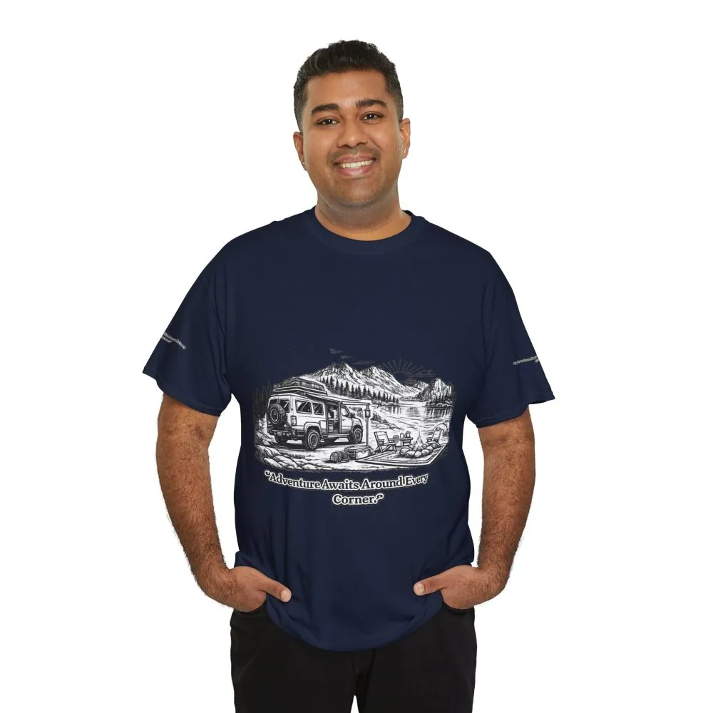 14695560588071145513_2048.jpeg Unisex Heavy Cotton Tee — "Adventure Awaits Around Every Corner" Design Minimal-Line