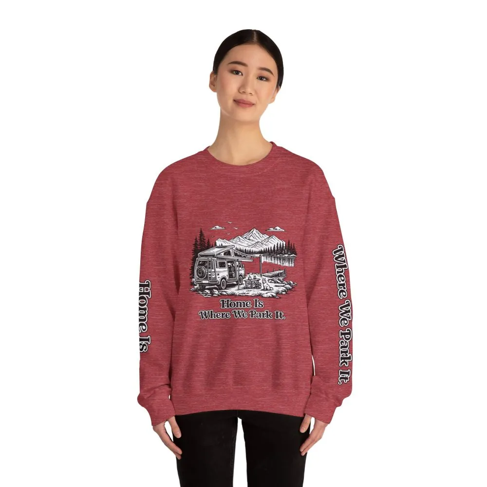 14705571117389939853_2048.jpeg Unisex Heavy Blend™ Crewneck Sweatshirt — "Home Is Where You Park It" Design Minimal-Line