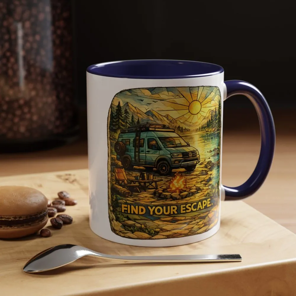 14708334053625719302_2048.jpeg Accent Coffee Mug (11, 15oz) — "Find Your Escape" Design Cubic-Line