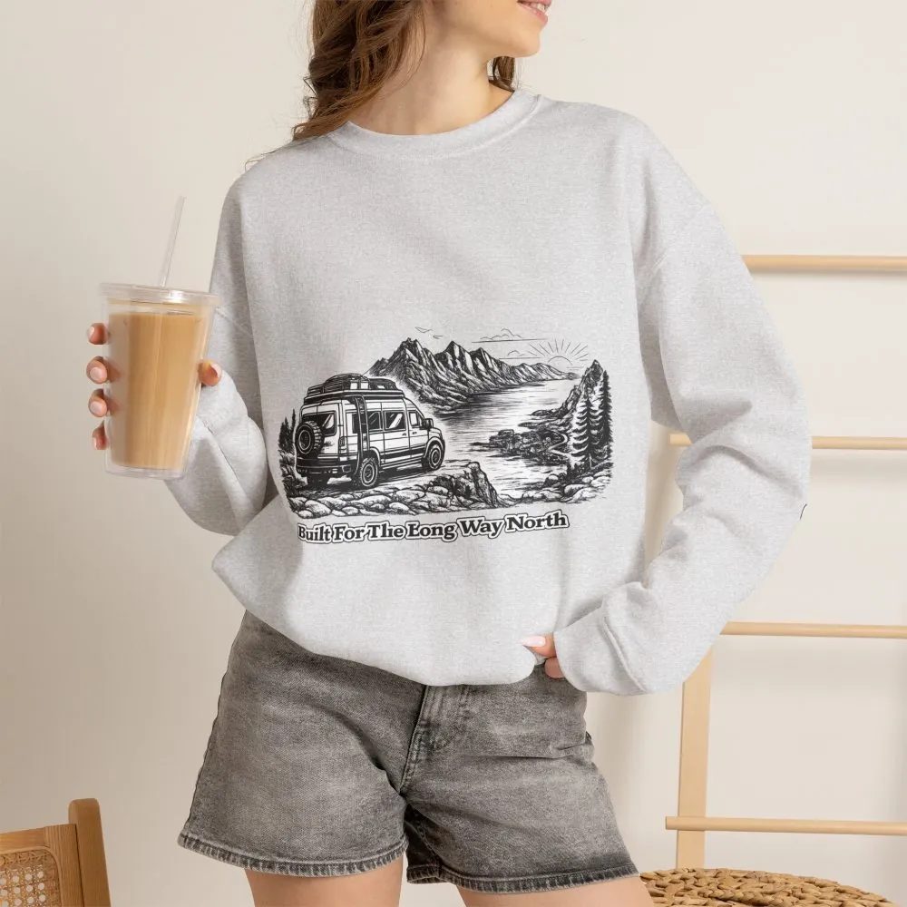 14728462263799662694_2048.jpeg Unisex Heavy Blend™ Crewneck Sweatshirt — "Built For The Long Way North" Design Minimal-Line