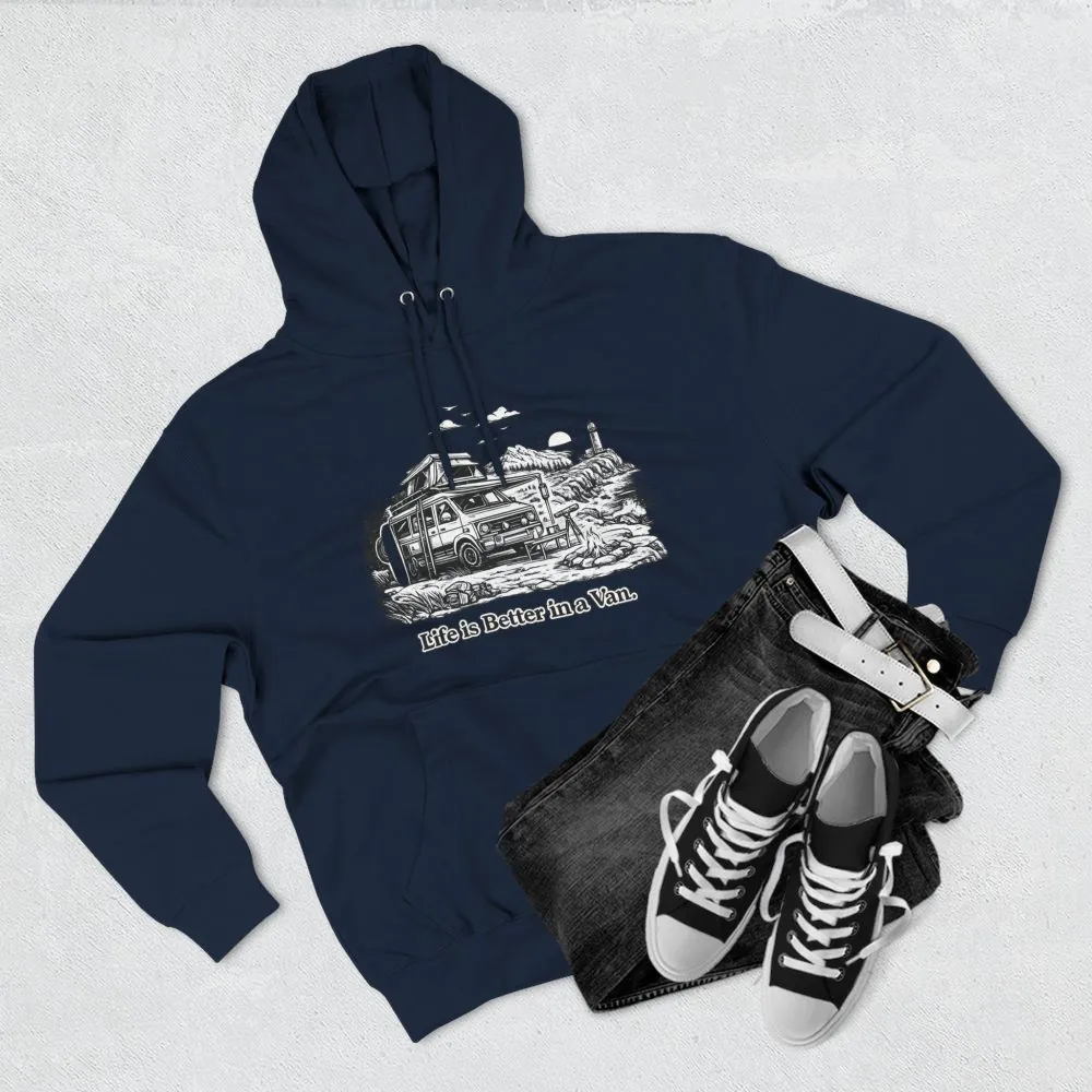 Three-Panel Fleece Hoodie - "Life Is Better In A Van" Design Minimal-Line
