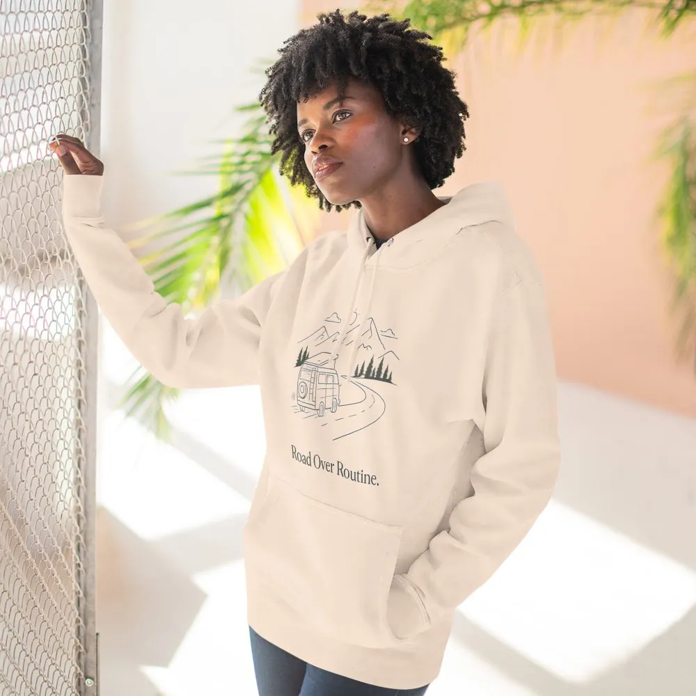 14752845679099874245_2048.jpeg Three-Panel Fleece Hoodie - "Road Over Routine" Design Minimal-Line