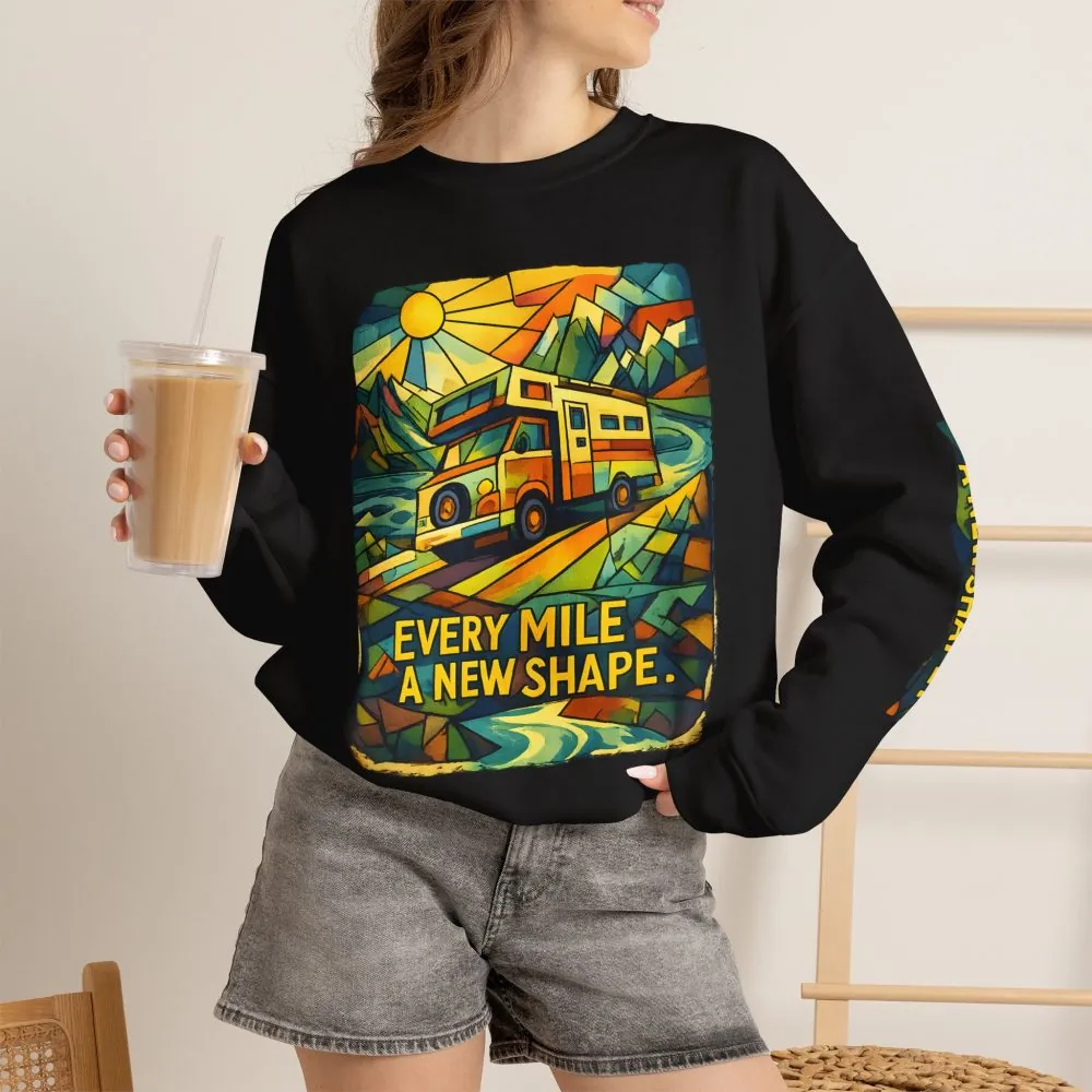 Unisex Heavy Blend™ Crewneck Sweatshirt — "Every Mile A New Shape" Design Cubic-Line