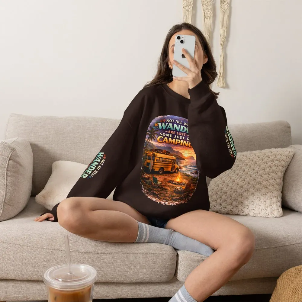 Unisex Heavy Blend™ Crewneck Sweatshirt — "Not All Who Wander Are Lost" Design Scenic-Line
