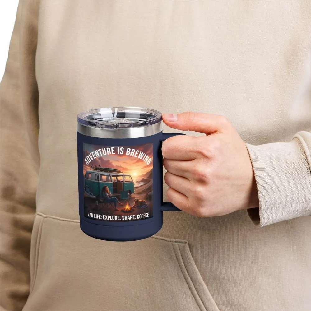 Coffee Mug Tumbler, 15oz-- "Adventure Is Brewing"