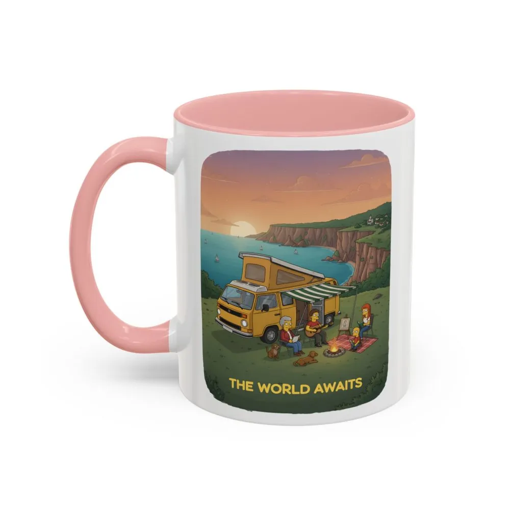 Accent Coffee Mug (11, 15oz) — "The World Awaits" Design Sitcom-Line