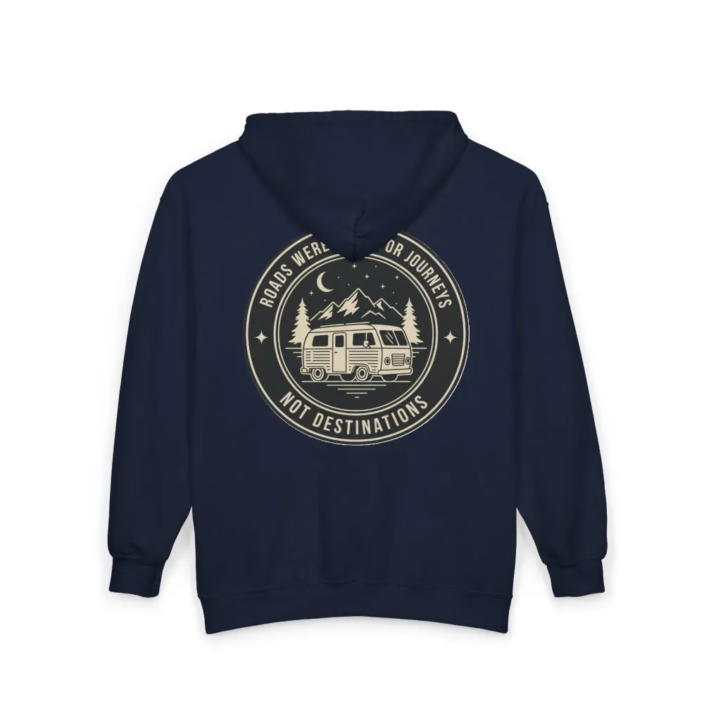 14790083458846630807_2048.jpeg Zip Hoodie — "ROAD WHERE MADE FOR JOURNEYS-NOT DESTINATIONS"(Front + Back Printed) Camper Van Adventure Zip-Up