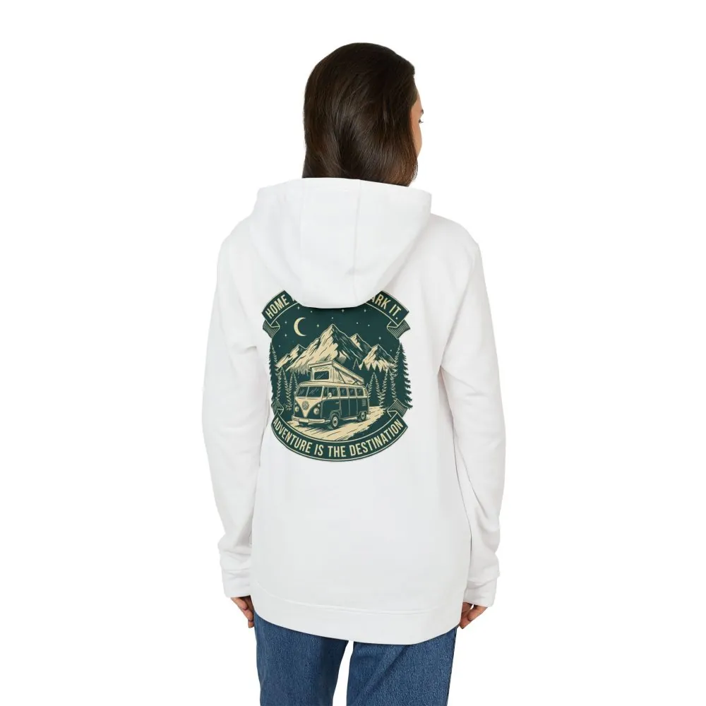 Hoodie(Adidas) — "Home Is Where You Park It-Adventure is the destination" Outdoor Travel Pullover (Only Back Printed)