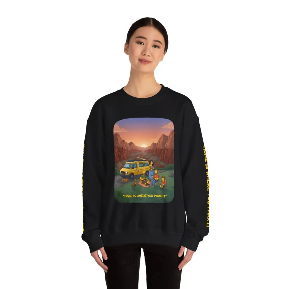 14800149453166542983_2048.jpeg Unisex Heavy Blend™ Crewneck Sweatshirt — "Home Is Where You Park It" Design Sitcom-Line