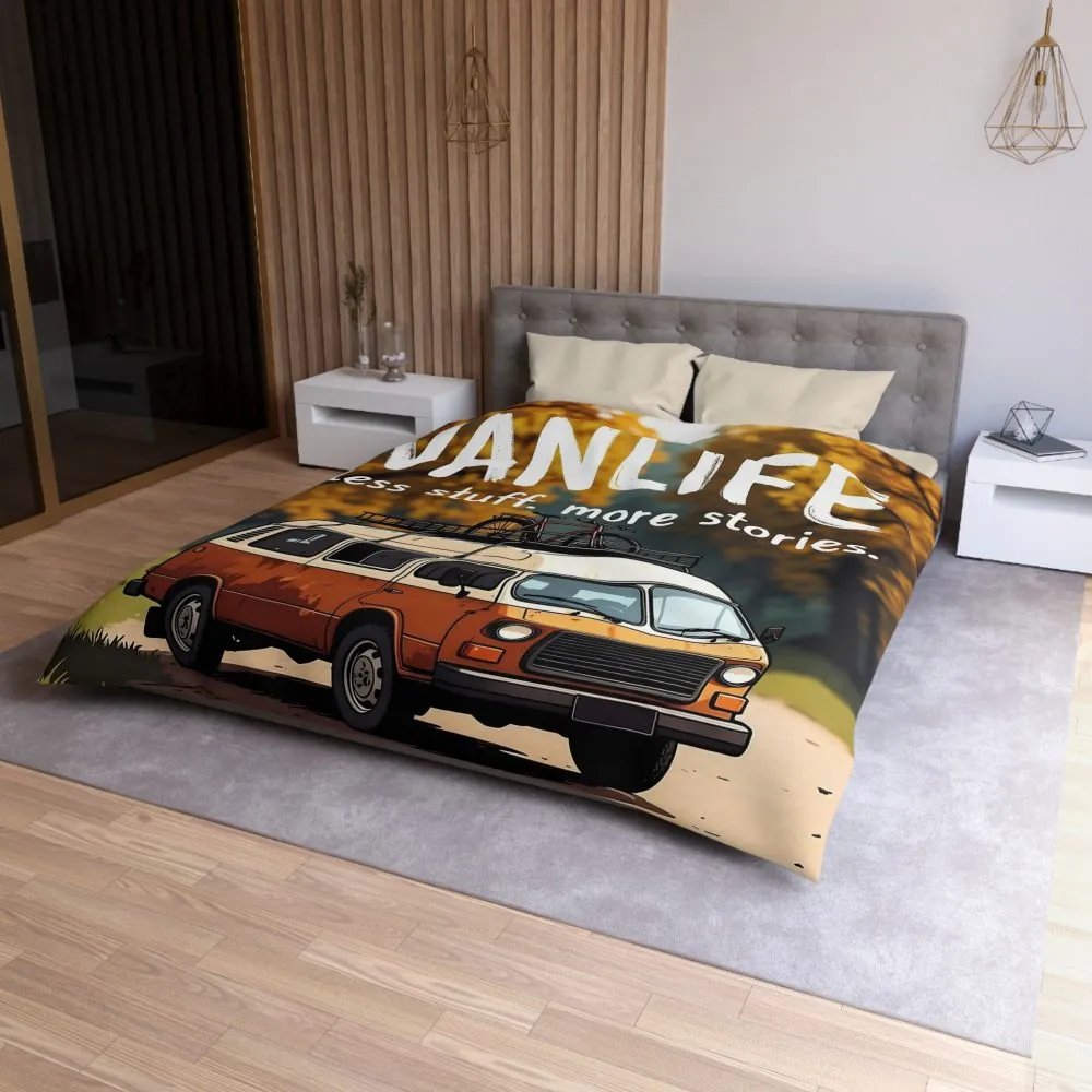 Duvet Cover — "Vanlife Less Stuff, More Stories" Retro Camper Bedding