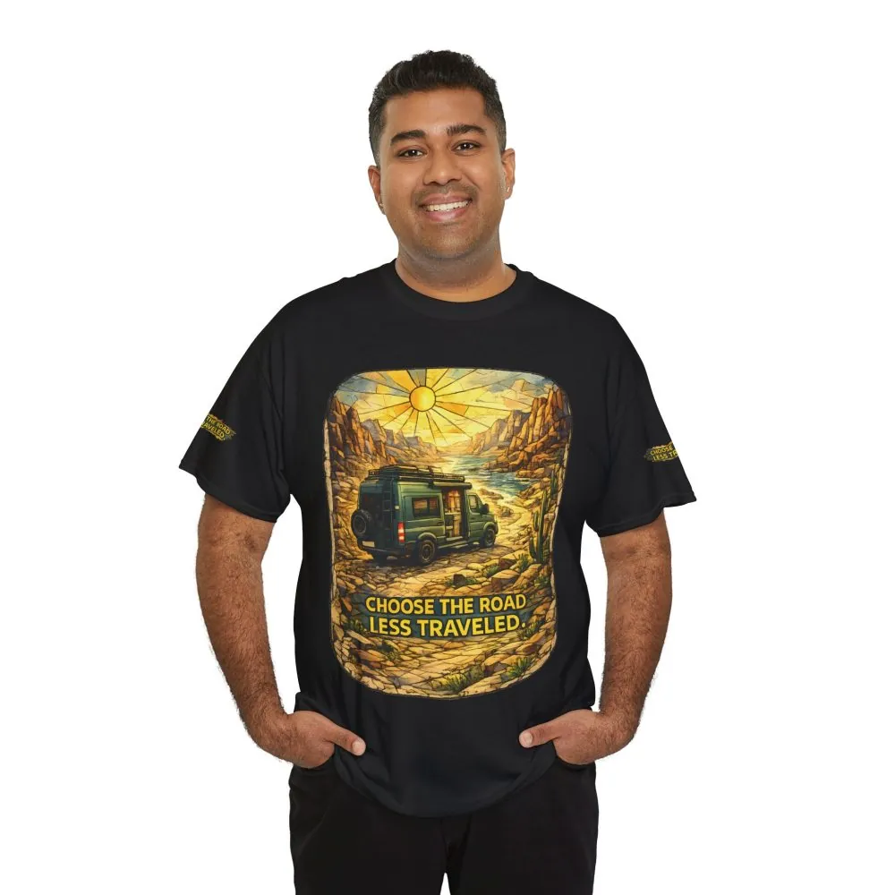 14823930358879028330_2048.jpeg Unisex Heavy Cotton Tee — "Choose The Road Less Traveled" Design Cubic-Line