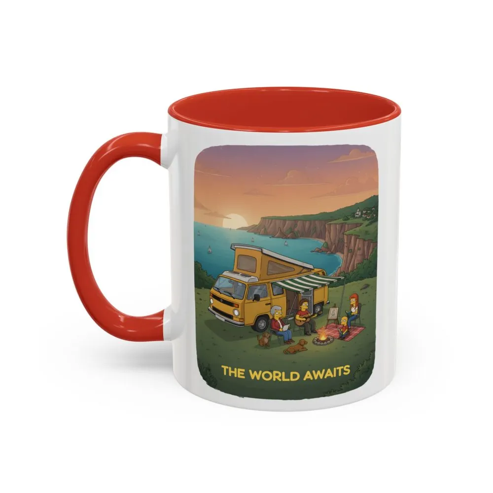 Accent Coffee Mug (11, 15oz) — "The World Awaits" Design Sitcom-Line