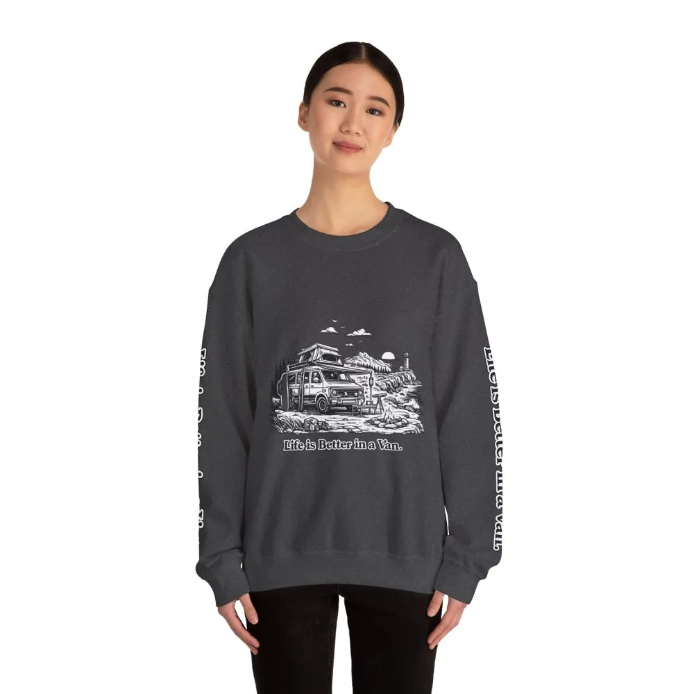 14847861493738582411_2048.jpeg Unisex Heavy Blend™ Crewneck Sweatshirt — "Life Is Better In A Van" Design Minimal-Line