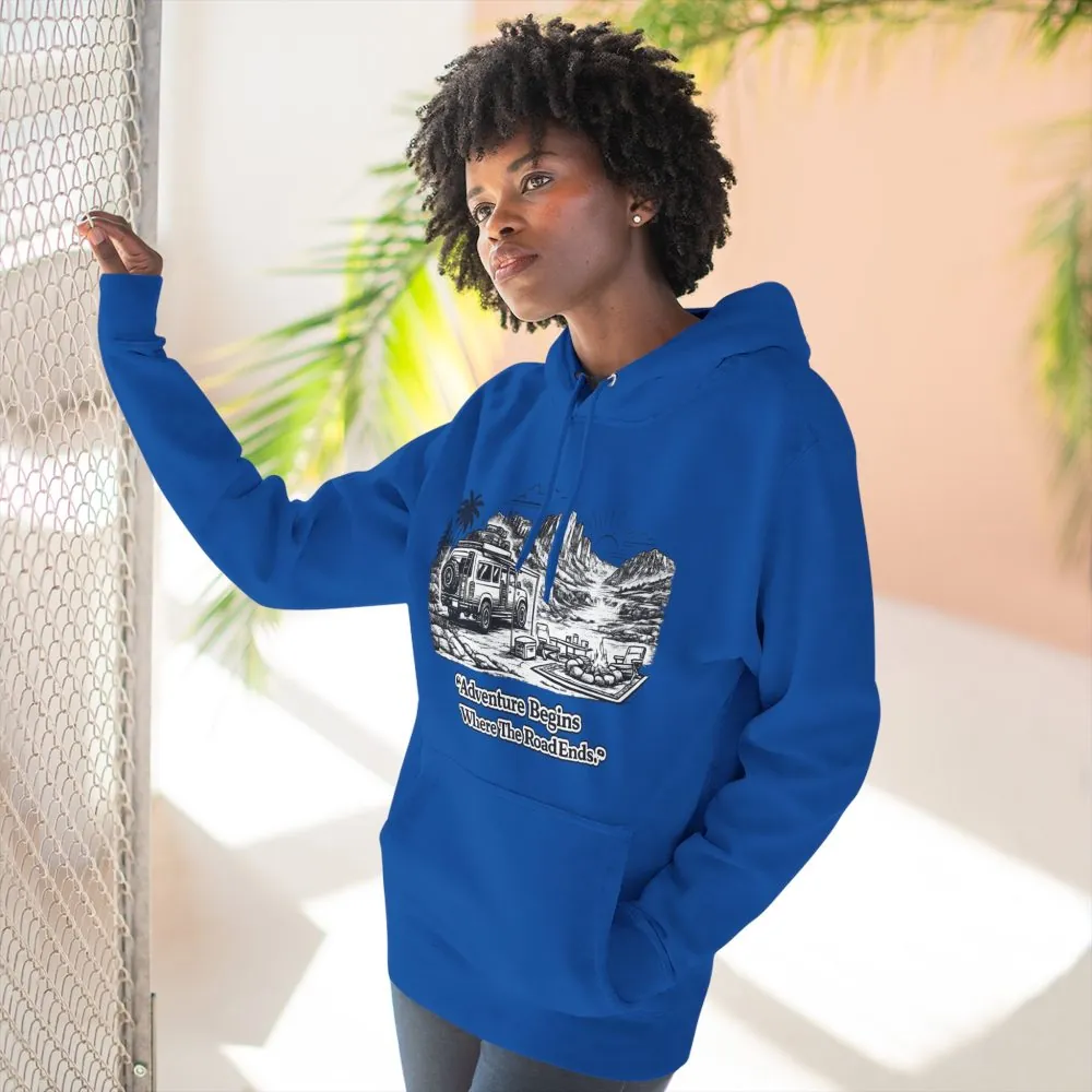 14854196063441429427_2048.jpeg Three-Panel Fleece Hoodie - "Adventure Begins Where The Road Ends" Design Minimal-Line