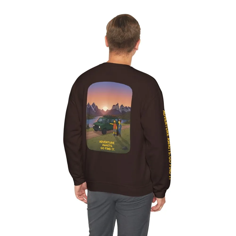 Unisex Heavy Blend™ Crewneck Sweatshirt — "Adventure Awaits-Go Find It" Design Sitcom-Line