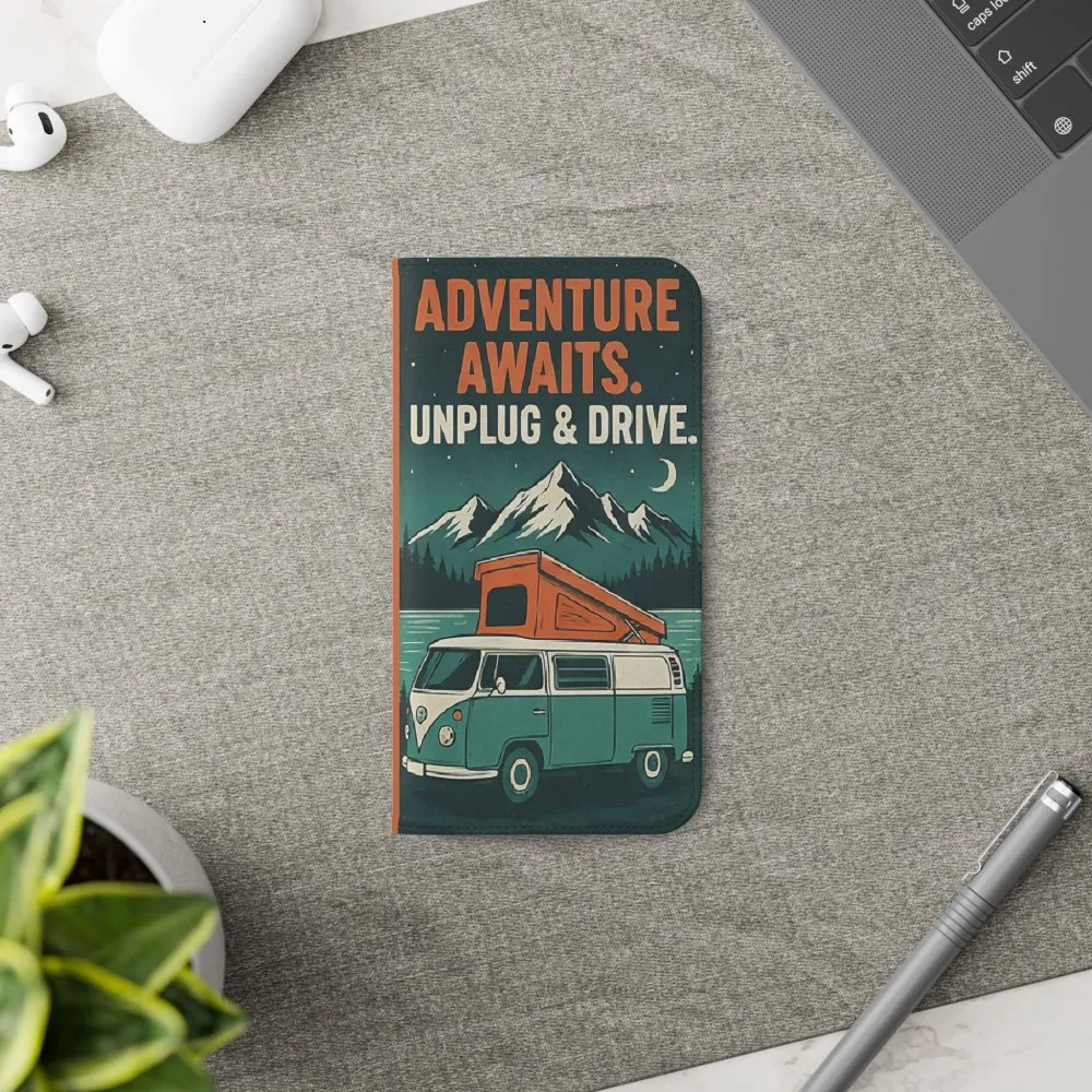 Flip Phone Case — "Adventure Awaits, Fuel Your Journey, Not the WiFi" Wallet Cover