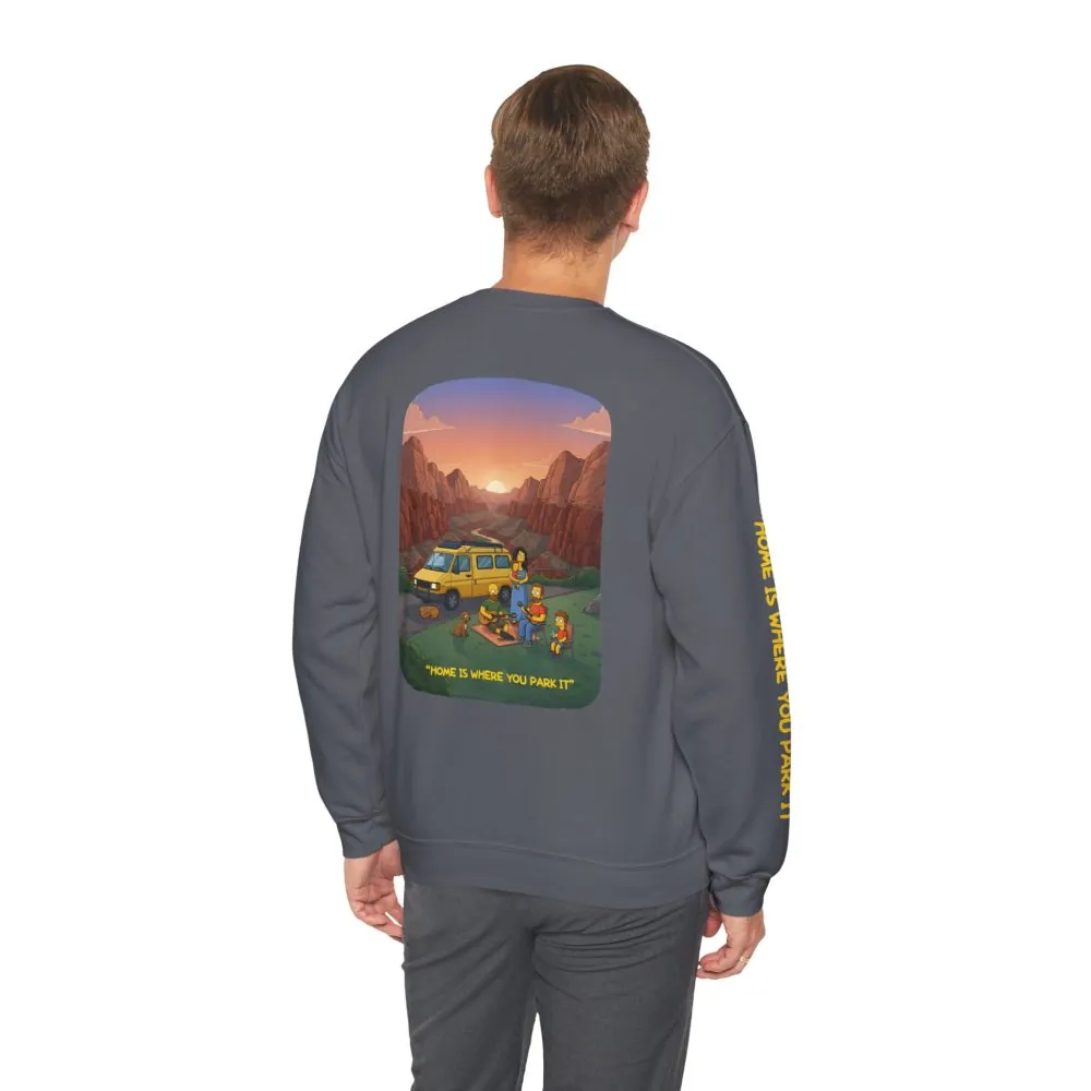 14880061969936874100_2048.jpeg Unisex Heavy Blend™ Crewneck Sweatshirt — "Home Is Where You Park It" Design Sitcom-Line