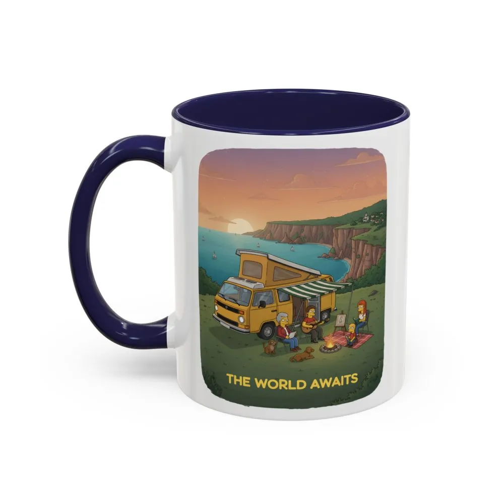 Accent Coffee Mug (11, 15oz) — "The World Awaits" Design Sitcom-Line