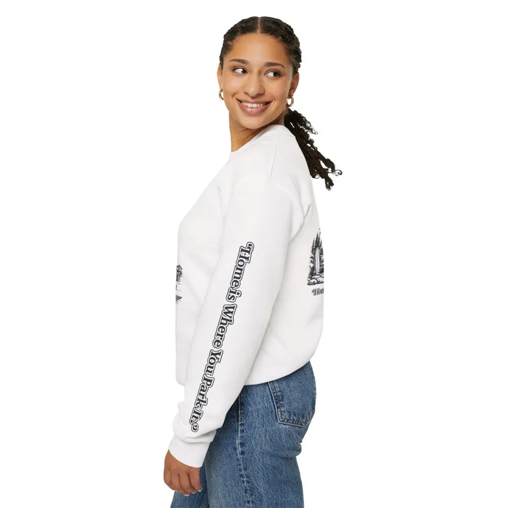 14902701663175737081_2048.jpeg Unisex Heavy Blend™ Crewneck Sweatshirt — "Home Is Where You Park It" Design Minimal-Line