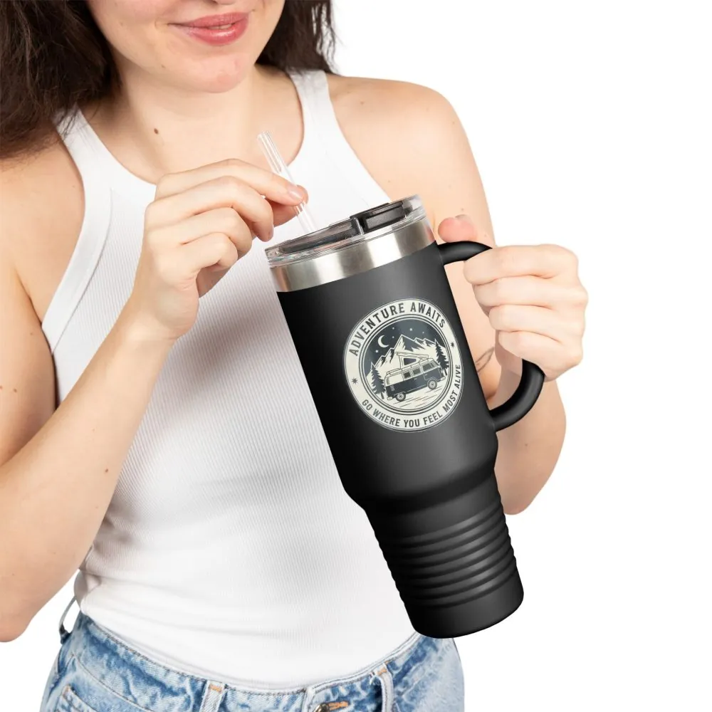 14922865689021391751_2048.jpeg Insulated Travel Mug - "Adventure Awaits-Go Where You Feel Most Alive" (40oz) – Retro Camper Design, Keep Drinks Hot or Cold
