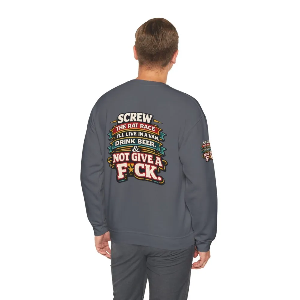 Unisex Heavy Blend™ Crewneck Sweatshirt — "Screw The Rat Race" Design F**K-Line