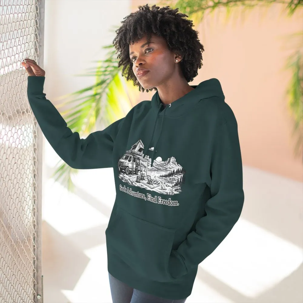 Three-Panel Fleece Hoodie - "Seek Adventure, Find Freedom" Design Minimal-Line